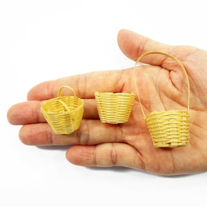 1:12 Miniature Bamboo Wicker Basket Set, Dollhouse Fairy Garden Market Roombox Kitchen Prop