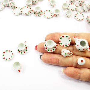 1:12 Miniature Christmas 9pcs Tea Set Ceramic Teapot Cup Saucer Dollhouse Kitchen Accessory