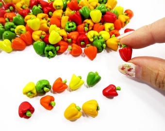 50 Dollhouse Bell Pepper 1/12 Miniatures: Clay Food Accessory Charms Wholesale