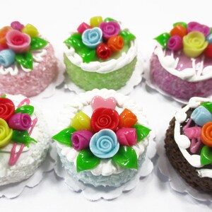 Dollhouse Miniature Food Set 2 cm 6 Mixed Color Rose Flower Cake Bakery 15768