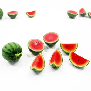 Dollhouse Miniature Food Lot 7 Half Slice Mixed Watermelon Loose Fruit Supply Charms 15900