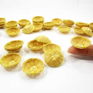 Juego de cestas redondas de mimbre de bambú en miniatura a escala 1:12, para exhibir en el mercado de frutas de la cocina de la casa de muñecas.
