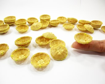 1:12 Miniature Round Bamboo Wicker Tray Basket Set, Dollhouse Kitchen Fruit Market Display