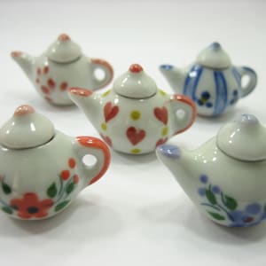 4 Coffee Teapot Green Paint Leaf Dollhouse Miniature Ceramic Supply 12937