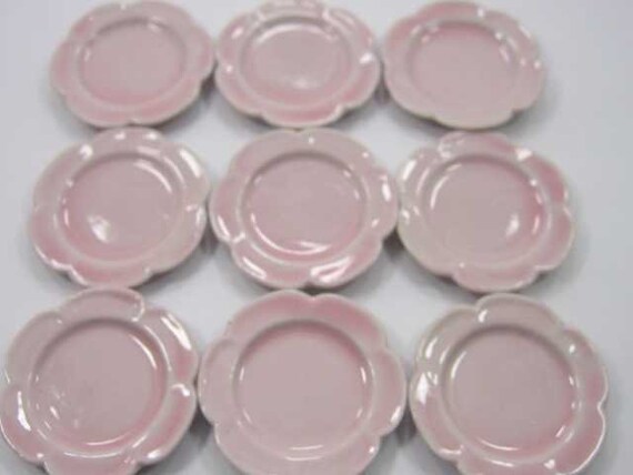 10 Pink Edge Plates Dish Ceramic Dollhouse Miniatures Cookware /&Tableware Decor