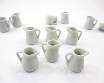 6 Mini White Sided Pitcher Dollhouse Miniatures Ceramic Water Jug Supply 13403