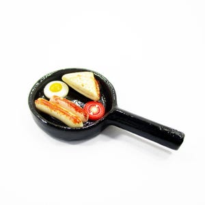 Dollhouse Miniatures Frying Pan Egg Sausage Cooking Kitchen Preparation Supply - 14182