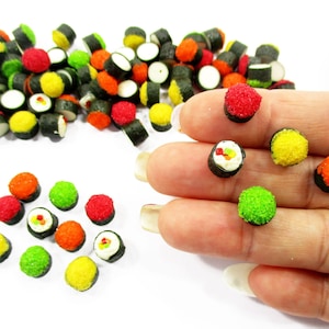 Wholesale Lot 100 Miniature Sushi Rolls: 1/12 Dollhouse Food, Clay Charms Supply