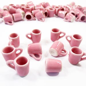 Zestaw 10 kubków do kawy i herbaty w kolorze różowym FUNNEL do domku dla lalek w miniaturze, ceramiczny, dostawa 3864