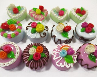 Dollhouse Miniature Food Cakes 12 Mixed Color Rose Flower Cake 1.5 cm 16054