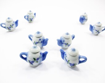 Set 4 Coffee Pot Teapot Orchid Flower Paint Dollhouse Miniatures Ceramic 13232