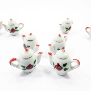 4 Coffee Pot Teapot Rose Flower Paint Dollhouse Miniatures Ceramic Supply 13238