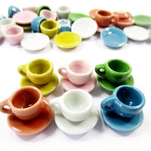 Dollhouse Miniature Mixed Color Ceramic 6/12 Coffee Tea Cup Round Plate #S 12604