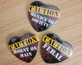 Caution Tape Heart Buttons