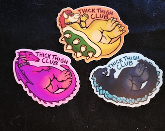 Thick Thigh Club 3" Stickers ft. Godzilla, Bowser, & Shrek Dragon