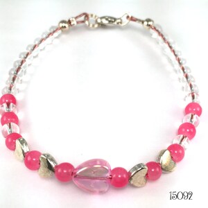 Sweet and delicate pink and silver hearts beaded stacking bracelet