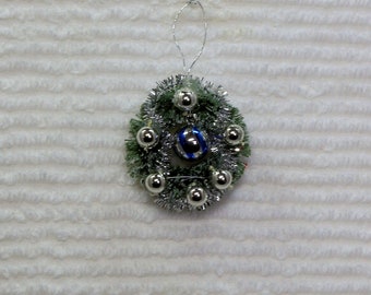 Miniature Green Christmas Wreath with Silver Ornaments