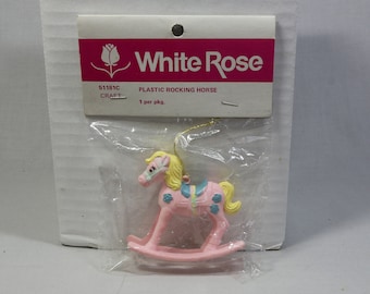 Vintage White Rose Plastic Rocking Horse