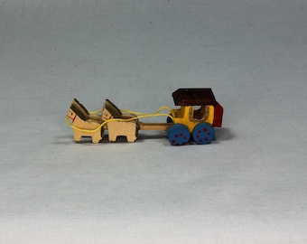 Folk Art Wooden Wagon & Horses