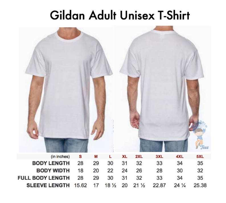 Gildan Unisex T Shirt Size Chart