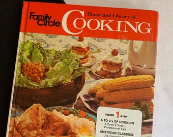 Vintage 1970s Cookbook, Illustrated Cookbook, 1972 Family Circle Library of Cooking, Volume 1, Hardback Book, Collectible