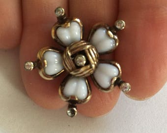 Vintage Mazer Bros Milk Glass Heart Brooch, Costume Jewelry Supply