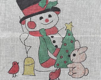 Snowman Needlepoint Stocking Canvas: Hand-Painted