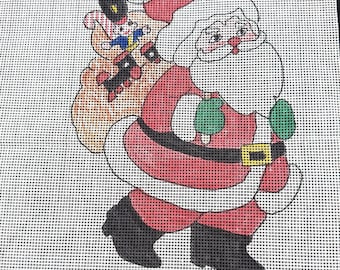 Santa Needlepoint Stocking Canvas: Hand-Painted