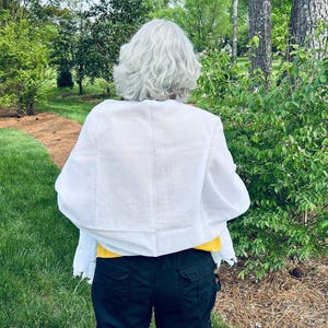 Vintage White Shawl, Pom Pom Fringe, Pulled Thread, Sheer Linen Cotton Wrap
