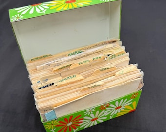 Vintage Floral Recipe Box filled with cards, Southern Favorites, Newspaper Clippings, Handwritten Cards