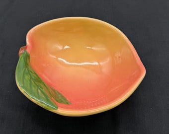 Vintage Peach Bowl, Block Molde Portugal Hand Painted Cereal Coupe