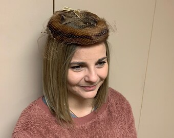 Vintage BROWN Ribbon Bow Peachbloom Velour Union Made 