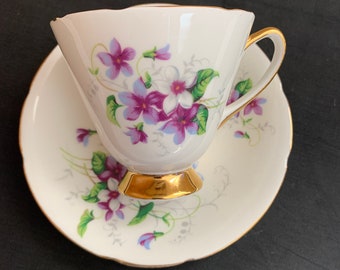 Vintage Violet Tea Cup and Saucer, Old Royal Bone China, Shabby Floral Granny China, Tea Party Gift, English Bone China