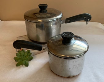 Revere Ware Saucepan, Choice of Vintage Copper Bottom Patent Process Pot, Stainless Steel 1801, Copper Clad, Revere Signature Clinton ILL