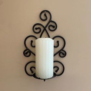 Vintage Curled Metal Wall Sconce, Wrought Iron Candle Holder, Black Metal Decor, Traditional Lighting, Cabin or Porch Accent