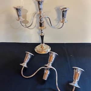 3 Arm Convertible Candelabra, Vintage Silver Plate Wedding Decor, Centerpiece Candleholder, Gift for Her, Traditional Gothic Style, Mom Gift