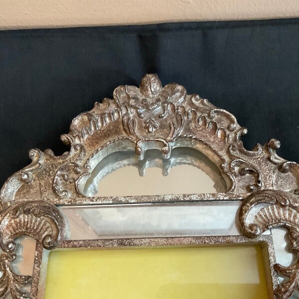 Vintage Ornate Sculptural Mirrored Frame, Detailed Leaf Relief With Mirror Details, Table Gallery Decor, European Style 5 x 7, Gift for Her