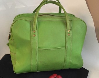 Bolso de mano vintage verde lima, bolso de viaje suave, mediados de siglo