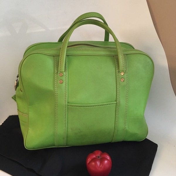 Vintage Carry on Luggage, Soft Side Lime Green travel bag, Mod carry on bag, vinyl bag, overnight bag, Hipster totebag, Theater Prop