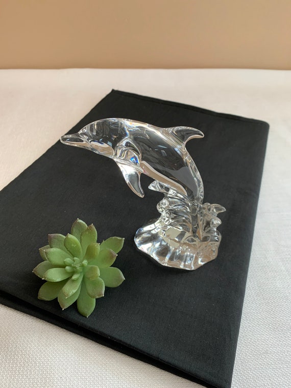 ヴィンテージクリスタルイルカの置物、海の動物の装飾、ガラスイルカの