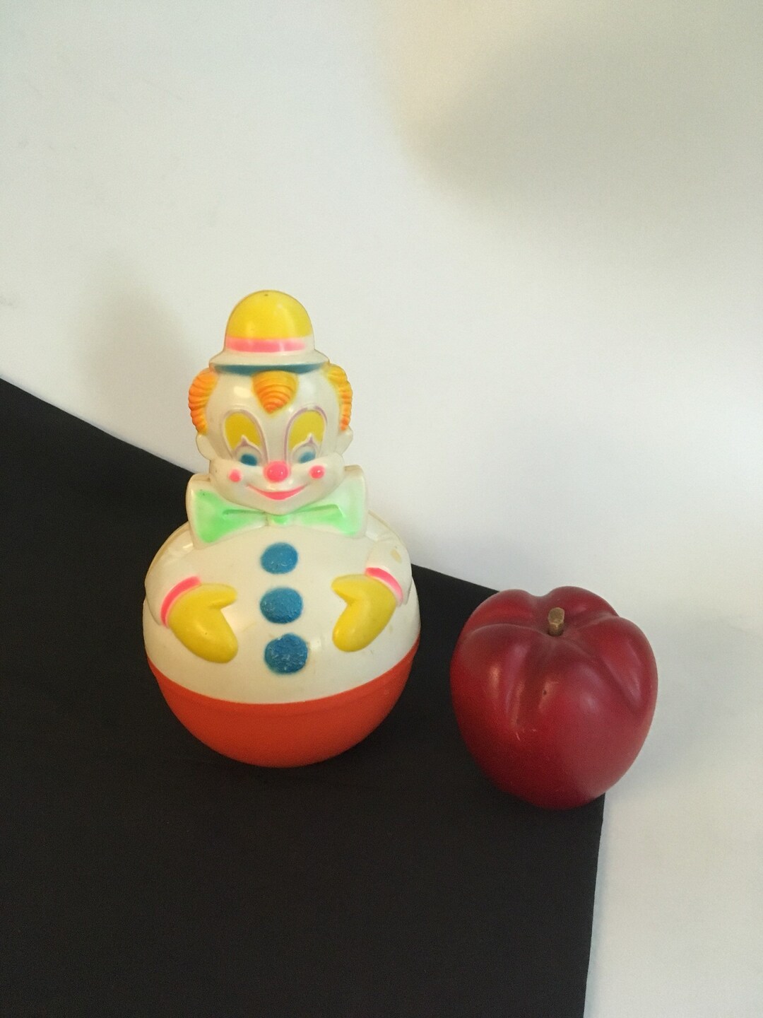 Vintage Musical Clown Roly Poly Toy, Chimes Retro Baby Toy, Tummy Time