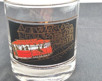 8 Vintage Lowball Cocktail Glass , San Francisco Cable Car and Painted Ladies Rocks Glass, Set of 8 CA Souvenir Bar Ware, Gift for Dad