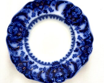 Vintage Flow Blue Bowl,  Wide Rim Soup Bowl, Florida Royal Porcelain Fine China, English Johnson Bros England, Replacement, Collectible Gift