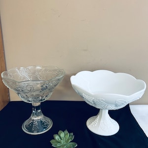 Vintage Pressed Glass Compote Dish: Grapes & Leaf Design - Wedding Centerpiece