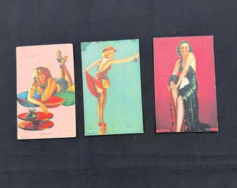 Vintage Pin Up Cards, 3 Litho Motoscope Pictures of Erotic Ladies