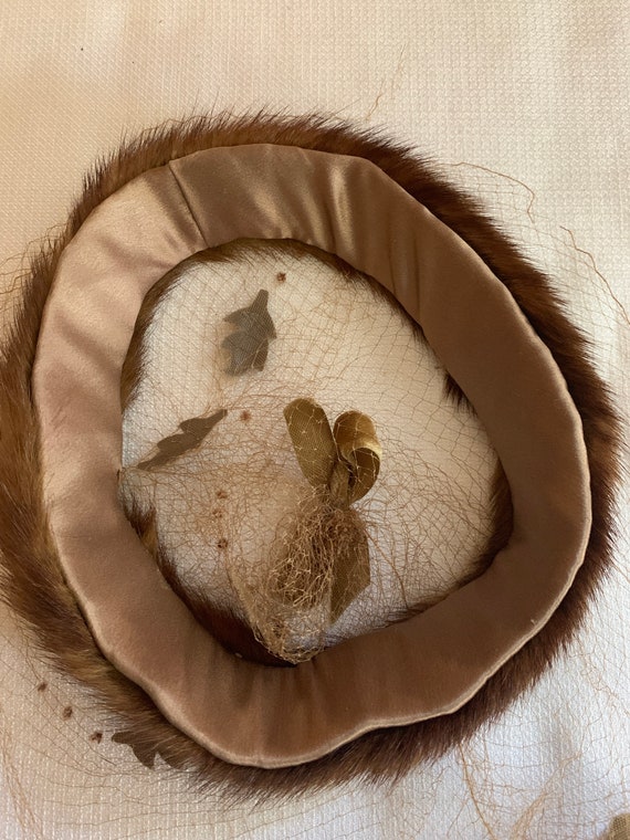 MCM Vintage Pastel Mink with Bow & Veil Fascinator Halo Hat Open Crown Mink Hat With Veil - Etsy main image 4
