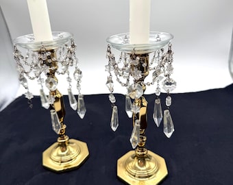 Vintage Crystal Candle Bobeche, Hanging Cut Crystals for Chandelier or Candlestick, Clear Cut Glass Prism Table Protector