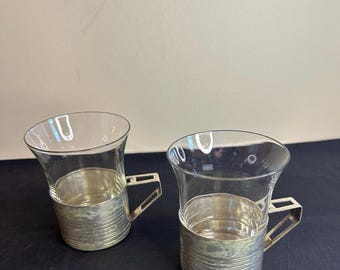 Hot Tea Glass Holder, Vintage Glass and Cup Holder, Silver Cup Holder with Handle, Holds 6 oz.,  Podstakannik, Gift for Mother