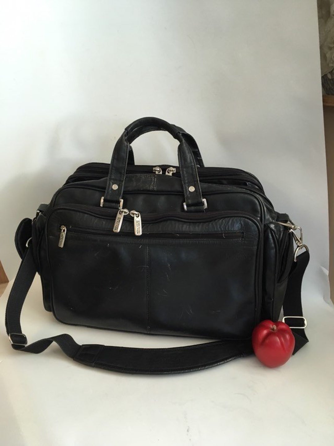 Black Leather Brief Case Computer Bag Laptop Bag Shoulder Etsy