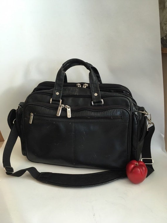 Vintage Black Leather Brief Case, Computer Bag, La